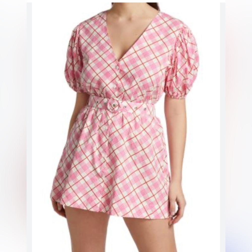 SWF Pink Plaid Puff Sleeve Dress, S